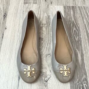 Tory Burch Everly Cap Toe Ballet Nappa Leather French Gray